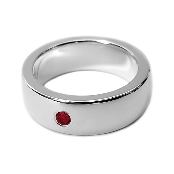 Wide Sterling Silver Garnet Band Sterling Silver Garnet Ring