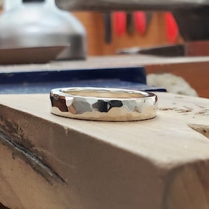 Hammered Wedding Band In Sterling Silver - Hammered Ring, Sterling Silver Hammered Ring, Hammered Wedding Ring, Silver Hammered Band