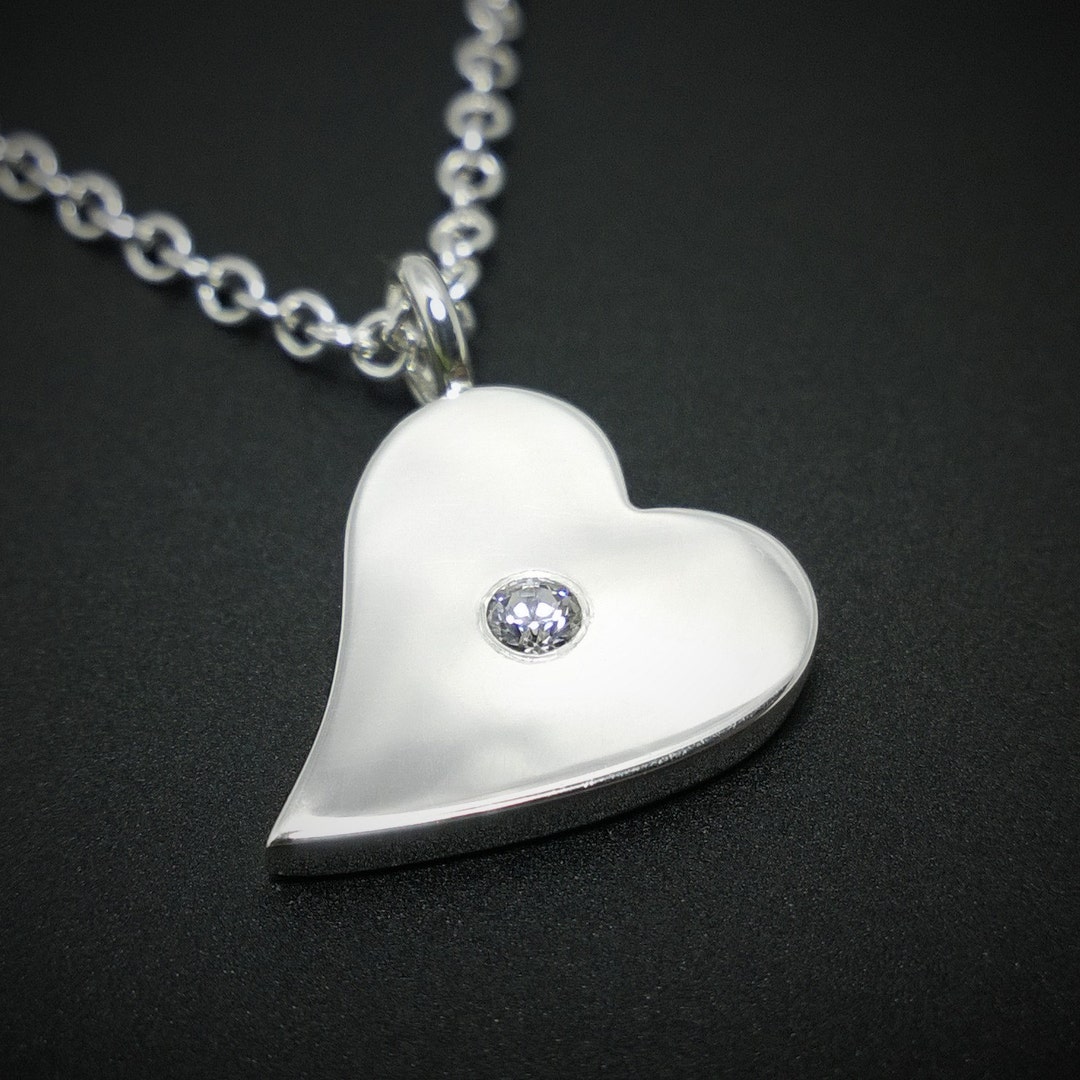Sterling Silver Diamond Heart Necklace Pendant- Diamond Heart Pendant,  Sterling Silver Heart Necklace, Sterling Silver Heart Pendant