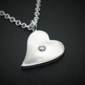Sterling Silver Diamond Heart Necklace Pendant- Diamond Heart Pendant, Sterling Silver Heart Necklace, Sterling Silver Heart Pendant
