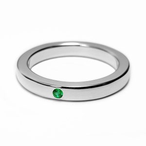 Thin Emerald Band in Sterling Silver - Emerald Band, Emerald Ring, Sterling Silver Wedding Band, Emerald Wedding Band, Emerald Ring