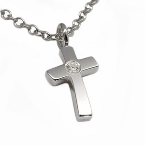 Cubic Zirconia Slant Cross Necklace Pendant in Sterling Silver - Sterling Silver Cross Necklace, Cubic Zirconia Cross Necklace, CZ Cross, CZ