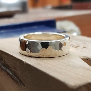 Hammered Wide Band in Sterling Silver - Sterling Silver Wedding Band, Sterling Silver Wedding Ring, Hammered Wedding Band, Forged Wide Band