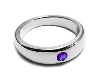 Tapered Amethyst Ring in Sterling Silver - Amethyst Ring, Sterling Silver Amethyst Ring, Sterling Silver Amethyst Wedding Ring, Silver Ring