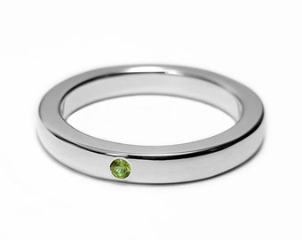 Thin Peridot Band in Sterling Silver - Peridot Band, Peridot Ring, Sterling Silver Wedding Band, Engagement Band, Peridot Engagement Ring