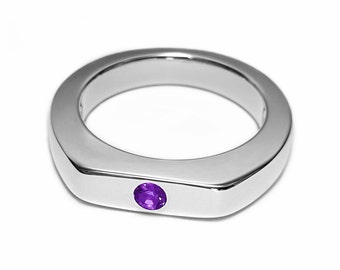Simple Amethyst Ring In Sterling Silver - Natural Amethyst Ring, Sterling Silver Amethyst Ring, Amethyst Wedding Band, Silver Amethyst Ring