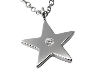 Sterling Silver Diamond Star Necklace Pendant-  Sterling Silver Star Necklace, Sterling Silver Star Pendant, Sterling Diamond Necklace, Star
