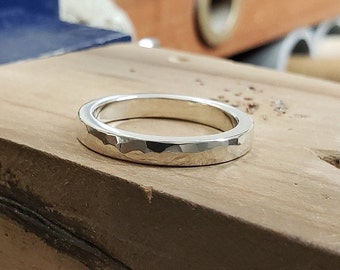 Thin Hammered Wedding Band In Sterling Silver - Hammered Ring, Sterling Silver Hammered Ring, Hammered Wedding Ring, Silver Hammered Band