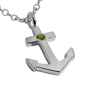 Peridot Anchor Necklace Pendant in Sterling Silver - Sterling Silver Anchor Necklace, Sterling Silver Anchor Pendant, Peridot Anchor Pendant