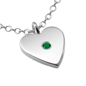 Emerald Heart Necklace Pendant in Sterling Silver - Silver Heart Necklace, Sterling Heart Necklace, Emerald Heart Pendant, Heart Necklace