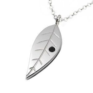 Black Spinel Leaf Necklace Pendant in Sterling Silver