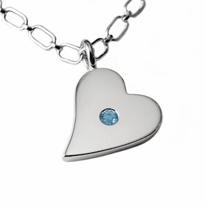 Blue Topaz Sideways Heart Necklace Pendant in Sterling Silver - Sterling Silver Heart Necklace, Sterling Silver Heart Pendant, Heart Pendant
