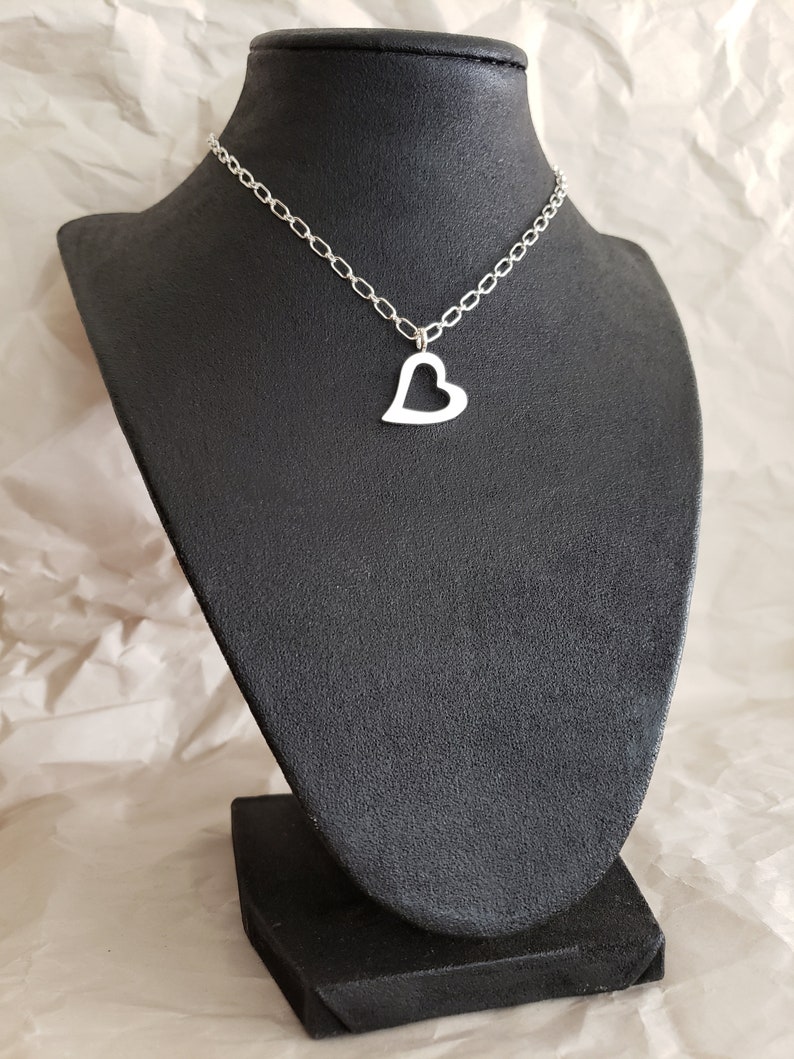 Sterling Silver Heart Necklace Pendant Open Heart Necklace Etsy
