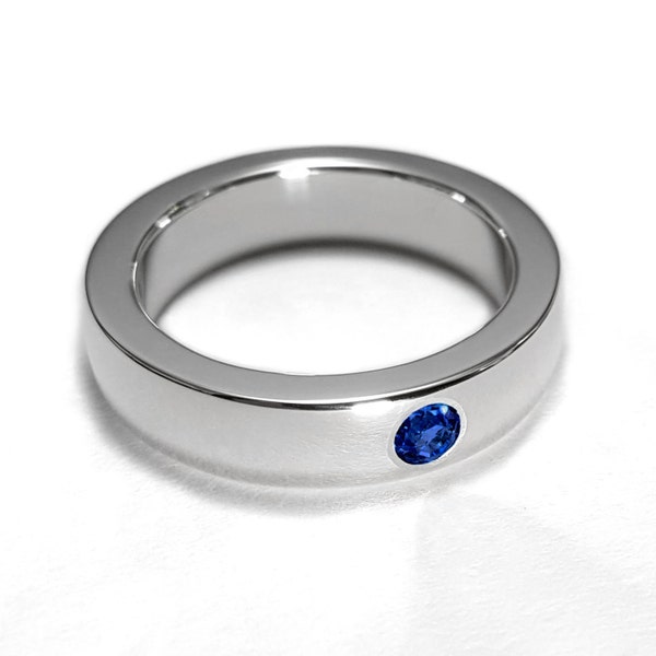 Sterling Silver Blue Sapphire Band - Blue Sapphire Band, Sterling Silver Blue Sapphire Ring, Sterling Silver Blue Sapphire Wedding Band
