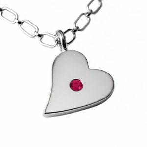 Ruby Sideways Heart Necklace Pendant in Sterling Silver - Sterling Silver Heart Necklace, Sterling Heart Necklace, Sterling Heart Pendant