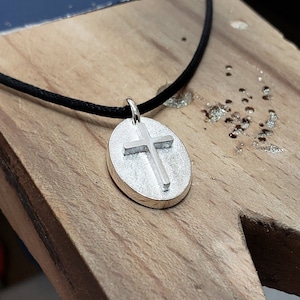 Oval Cross Necklace Pendant in Sterling Silver - Sterling Cross Necklace, Sterling Cross Pendant, Silver Cross Pendant, Sterling Cross
