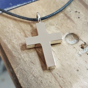 Chunk Cross Necklace Pendant in Sterling Silver-Sterling Silver Cross Pendant, Sterling Cross Necklace, Large Cross Necklace, Silver Cross