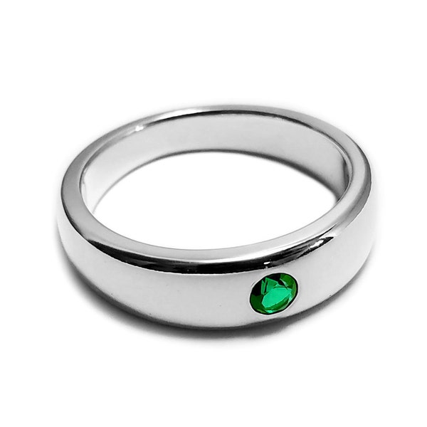 Tapered Emerald Ring in Sterling Silver - Emerald Ring, Emerald Band, Sterling Silver Emerald Wedding Ring, Sterling Silver Emerald Ring