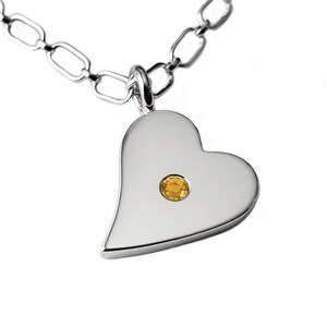 Citrine Sideways Heart Necklace Pendant in Sterling Silver - Sterling Silver Heart Necklace, Sterling Silver Heart Pendant, Cirtine Necklace