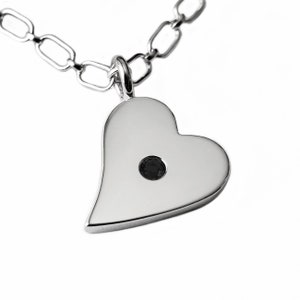 Black Spinel Sideways Heart Necklace Pendant in Sterling Silver - Sterling Heart Necklace, Sterling Heart Pendant, Black Spinel Pendant