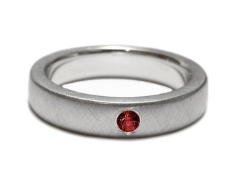 Sterling Silver Matte Garnet Band - Garnet Band, Garnet Ring, Sterling Silver Wedding Band, Matte Band, Matte Garnet Ring, Wedding Ring M