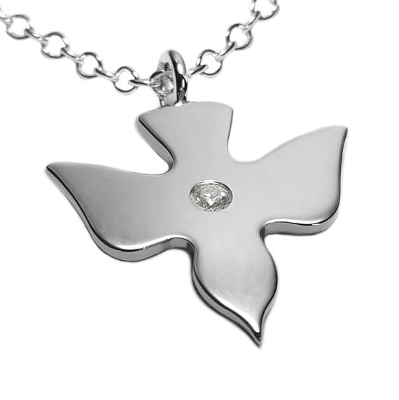 24/" Chain Sterling Silver Cross with Flying Dove Pendant Necklace Diamond-Cuts