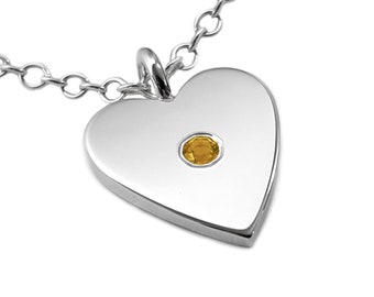 Colgante de collar de corazón de citrino en plata esterlina - Collar de corazón de plata esterlina, colgante de corazón de plata esterlina, collar de citrino