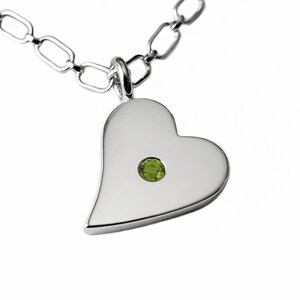 Peridot Sideways Heart Necklace Pendant in Sterling Silver - Sterling Silver Heart Necklace, Sterling Silver Heart Pendant,  Peridot Heart
