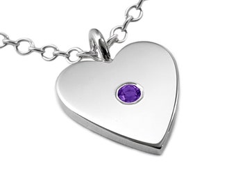 Amethyst Heart Necklace Pendant in Sterling Silver - Sterling Silver Heart Necklace, Amethyst Heart Pendant, Sterling Silver Heart Pendant