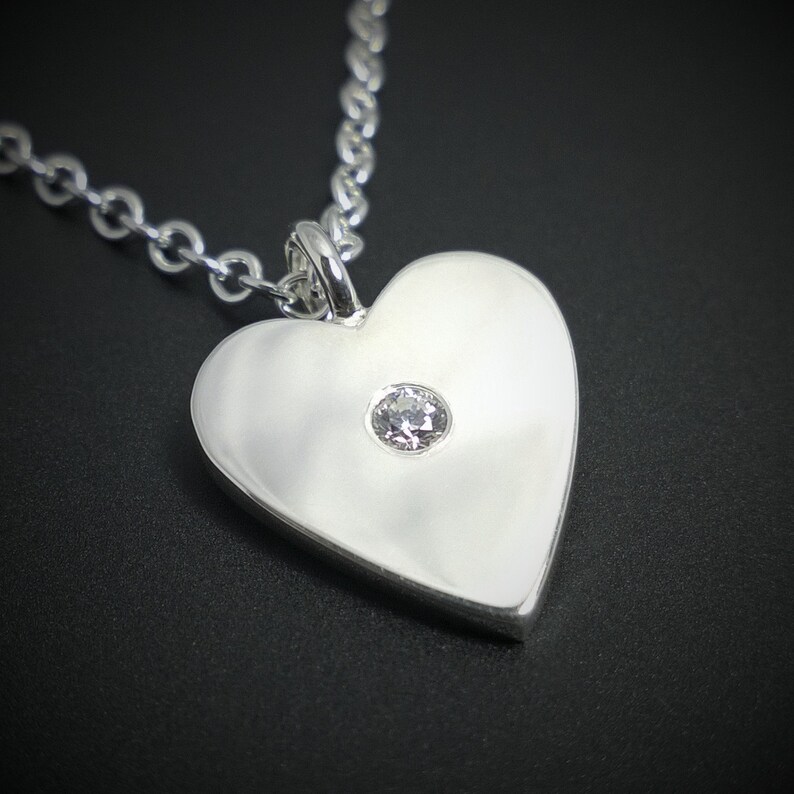 Sterling Silver Diamond Heart Necklace Pendant Sterling Silver Diamond Heart Necklace, Sterling Silver Heart Necklace, Heart Pendant, Heart image 1