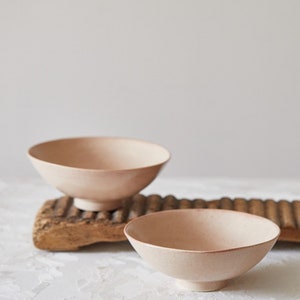 Set of 2 Powder Pottery Wide Footed Soup Bowls, Handmade Ceramic Large Dinner Serving Bowls, Salad Bowls Nesting Bowl Set, Housewarming Gift