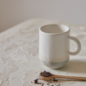 White/Gray Pottery Coffee Mug, Ceramic Tea Cup with Handle, 11 fl.oz image 2