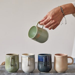 Set of 2 Colorful Rustic Handmade Ceramic Mugs, TWO Pottery Mugs with Handle, Unique Coffee Mugs Set, Modern Mugs Set, Wedding Pottery Gift