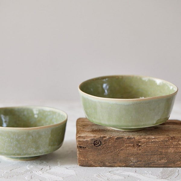 Olive Green Ceramic Pottery Rice Serving Bowl, Asian Style Modern Small Soup Bowl Set, Ceramic Handmade Cereals Bowl, Housewarming Gift