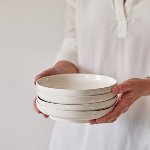 Set of 2 Handmade White Salad Plates, Modern Pottery Cake Dessert Serving Plates, Ceramic Deep First Course Plate Set, Wedding Gift