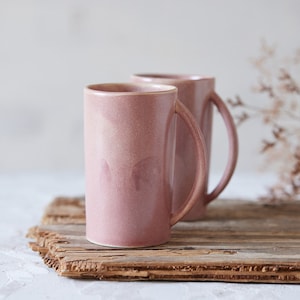 Terracotta Ceramic Mugs, Two Colorful Tall Mugs, Rustic Teacups Pottery Set, Country Side Gift, Afternoon Coffee Mug