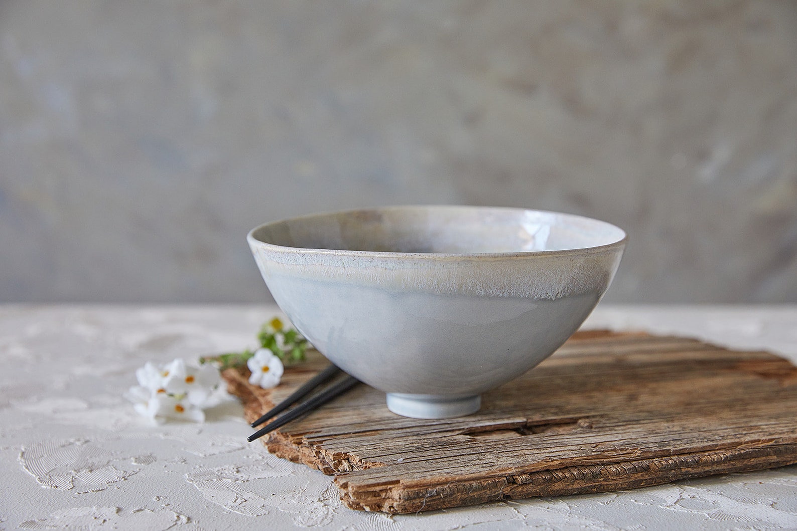 TWO Ceramic Ramen Bowls Gray Pottery Bowls Set Modern Footed Etsy