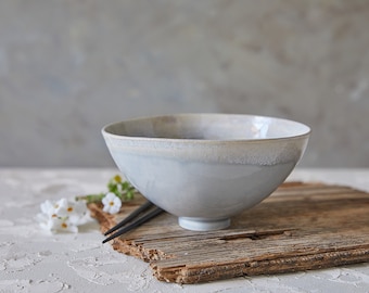 Ceramic Ramen Bowl, Gray Pottery Bowl, Ceramic Serving Bowl, Salad Nesting Bowl, Modern Kitchen Dish, Modern Japanese Noodles Bowl