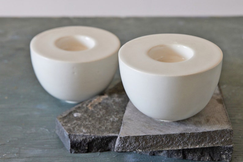 Gray-Stoney Pottery Candlestick Tealight Holder Set, Ceramic Sabbath Candle Holders, Jewish Candle Holders Gift, Romantic Engagement Gift image 10