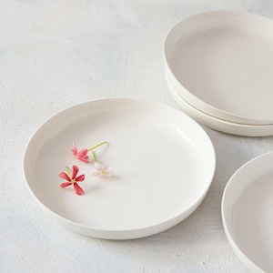 Set of 2 White Ceramic Dinnerware, Pottery Dinner Plates, Noodles/Pasta Bowls, Salad Plates, Tableware Set, Modern White Kitchen