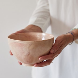Set of 2 Ceramic Large Deep Soup Bowls, Pastel Peach Pinkish Noodles Pottery Bowls Set, Dinnerware Soup Bowls, Modern Salad Serving Bowl