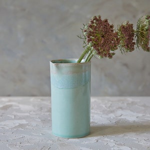 Wazon ceramiczny w kolorze turkusowym, wysokie naczynie ceramiczne, cylinder kamionkowy, uchwyt na wazon na kwiaty, dzbanek na wodę