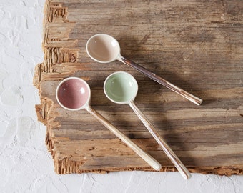 Set of Two Rustic Ceramic Serving Spoons, Appetizers Spoons, Medium Spoons, Pair of Dessert Spoons, Country Side Tableware