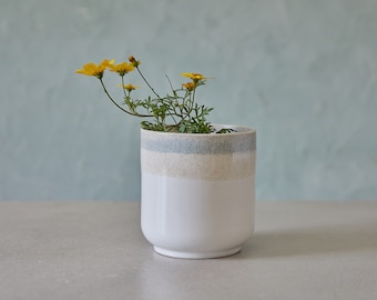 Handmade Ceramic Planter, White and Stone Indoor Planter, Succulent/Herb Vessel, Plant Lover Gifts, Home Office Garden Decor