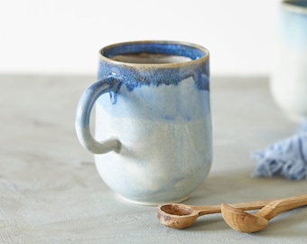 Ocean Blue Ceramic Coffee Mug, Handmade Stoneware Tea Cup 11 fl. oz