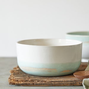 Handmade Ceramic Bowl, White and Light Turquoise Noodles Bowl, Pottery Soup Bowl, Salad Serving Bowl, Nesting Bowl, Holiday Gift Idea image 1