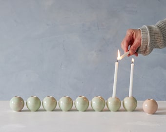 Modular Handmade Hanukkah Menorah, Modern Ceramic Hanukkia, Brown Green Hanukkah Jewish Candle Holder, Jewish Wedding Gift, Holidays Gift