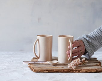 Elegant Ceramic Peach/Pink Mug, 8.5 fl. oz Pottery Coffee Tall Mug, Romantic Gift for Her