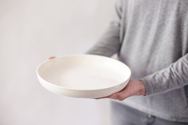 Set of 4 White Handmade Deep Large Dinner Plates, Modern Ceramic Serving Plate, Pottery Dinnerware Handmade Plates, Dinnerware Set image 5