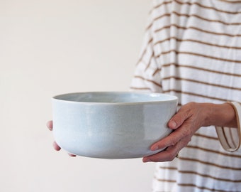 Large Deep Handmade Pottery Salad Bowl, Modern Japanese-Style Ceramic Soup Serving Bowl, Dinner Serving Bowl, Stone-Gray and Dinnerware Bowl